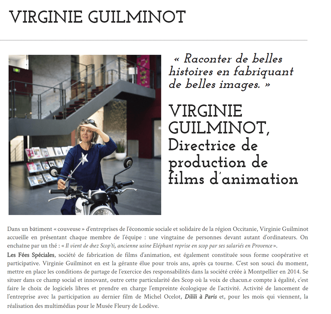 Capture du début de l'article de fabricants de films sur Virginie Guilminot
